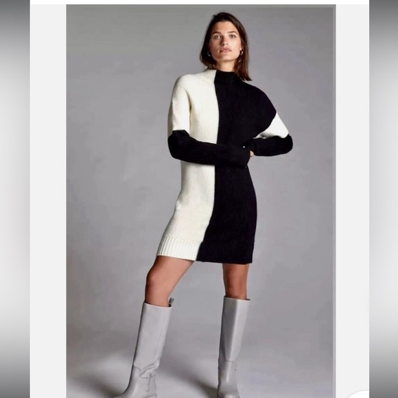 Daily Practice Sweater Dress | Tunic, Mock Neck, Long Sleeve Black Ivory Size M - Picture 7 of 11